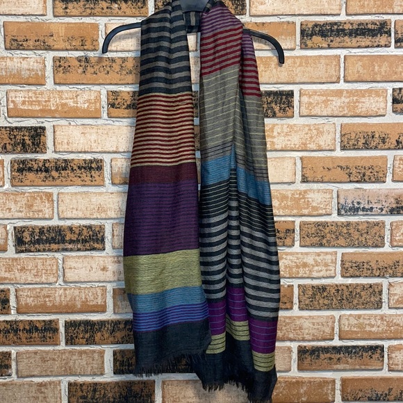 Accessories - 100% Wool Striped Multi Colored Scarf From India Unisex